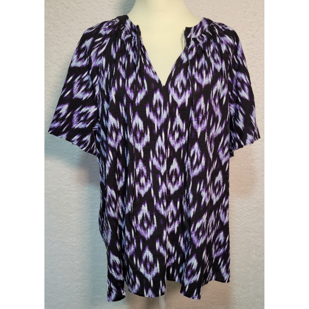 Lane Bryant Women's Abstract Top Size 22/24 NEW NWT Short Sleeve V-Neck 1981